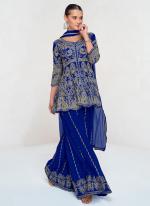 Georgette Blue Wedding Wear Embroidery Work Readymade Plazzo Suit